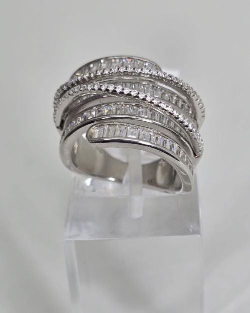 Anillo Baguette cuadruple plata rodinada