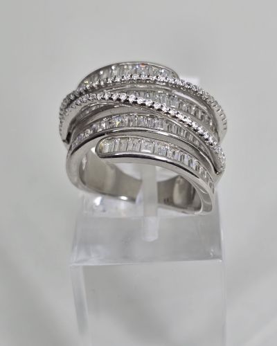 Anillo Baguette cuadruple plata rodinada