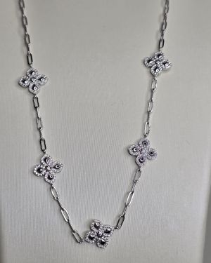 Gargantilla forcet con dije de flores pave y brillo Plata rodinada