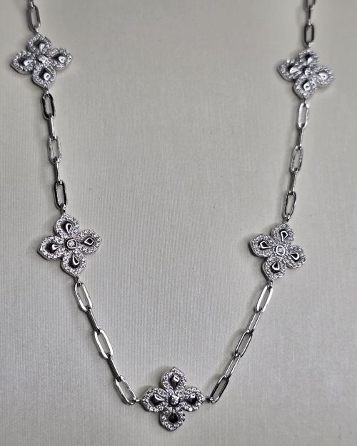 Gargantilla forcet con dije de flores pave y brillo Plata rodinada