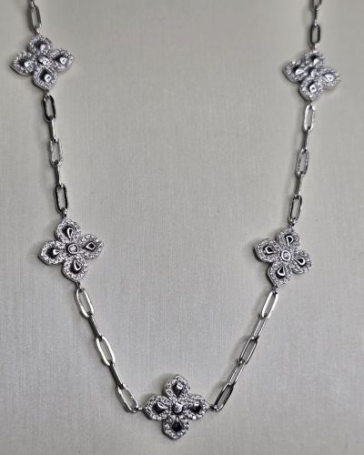 Gargantilla forcet con dije de flores pave y brillo Plata rodinada