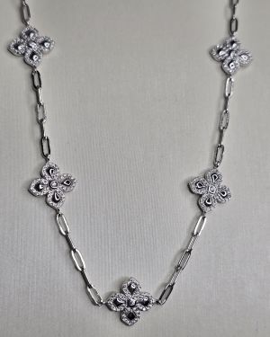 Gargantilla forcet con dije de flores pave y brillo Plata rodinada