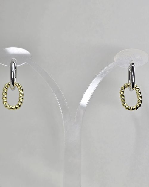 Argollas rectangulares con huggie combinadas rodinadas con gold