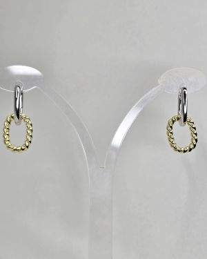 Argollas rectangulares con huggie combinadas rodinadas con gold