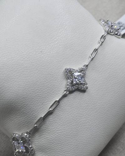 Pulsera flores con forcet plata rodinada