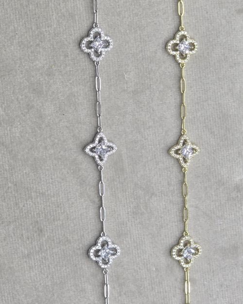 Pulsera flores con forcet plata rodinada
