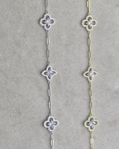 Pulsera flores con forcet plata rodinada