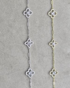 Pulsera flores con forcet plata rodinada