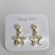 Aros pasantes estrella de plata con baño gold punto luz