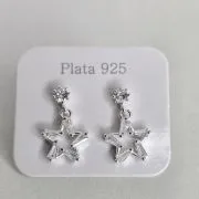 Aros pasantes estrella de plata con  punto luz