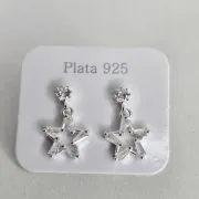 Aros pasantes estrella de plata con  punto luz
