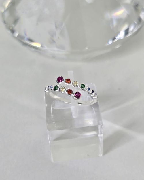 Anillo regulable de colores con cubics. Plata 925