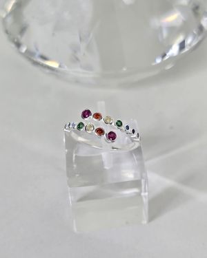 Anillo regulable de colores con cubics. Plata 925