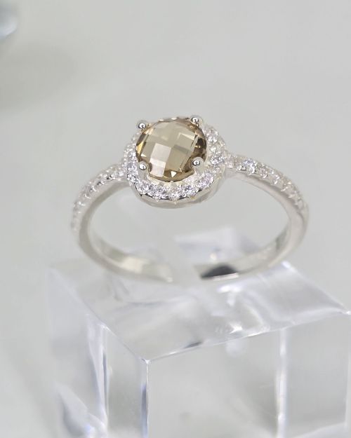 Anillo maiz con cristal y pave de plata 925