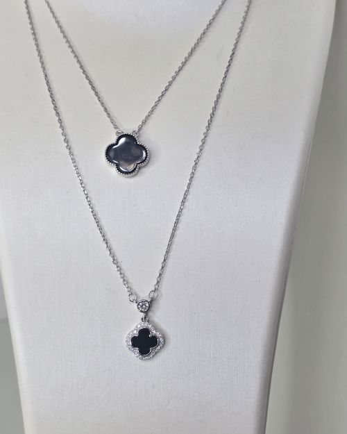 Cadena con trebol nacar y cubic de plata rodinada