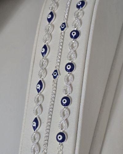Pulsera de infinitos y ojos turco de Plata con pave