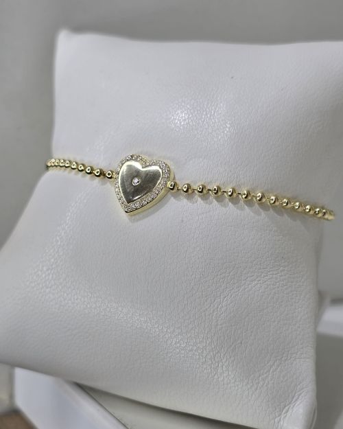 Pulsera Gold de corazón con bolitas