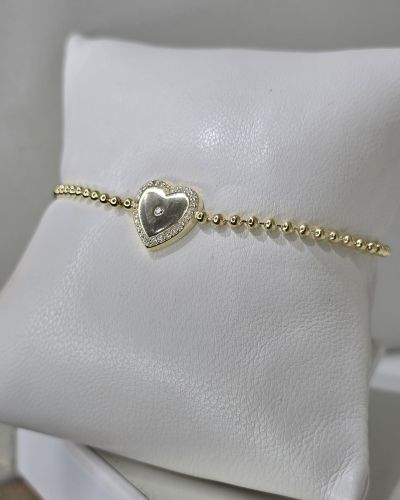 Pulsera Gold de corazón con bolitas