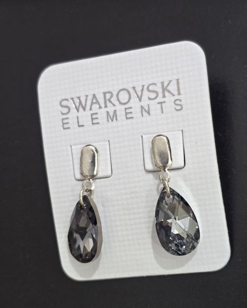Aros pasantes de cristal swarovski gris humo gota