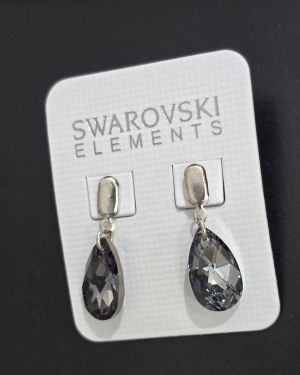 Aros pasantes de cristal swarovski gris humo gota