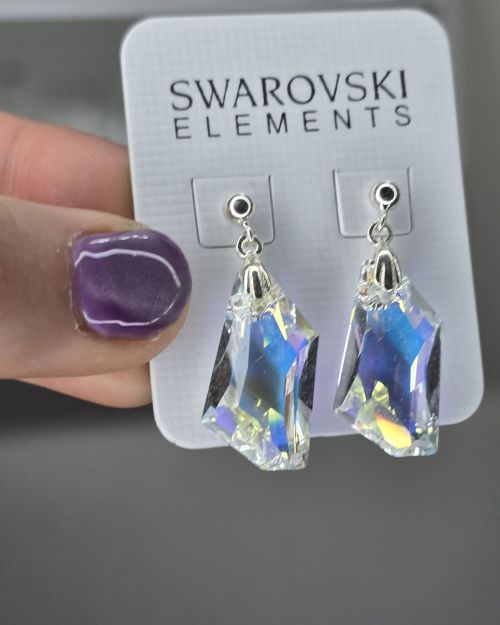 Aros cristales swarovski aurora boreal trapezoide