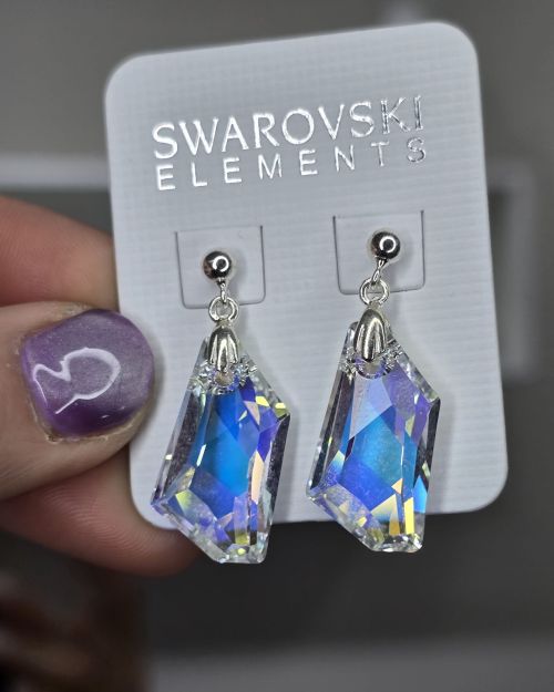 Aros cristales swarovski aurora boreal trapezoide