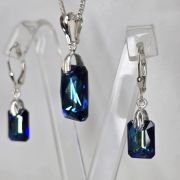 Aros brisura plata cristal cuadrado tonalidad azul&verde