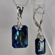 Aros brisura plata cristal cuadrado tonalidad azul&verde