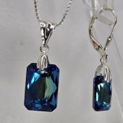 Aros brisura plata cristal cuadrado tonalidad azul&verde