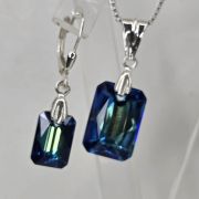 Aros brisura plata cristal cuadrado tonalidad azul&verde