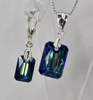Aros brisura plata cristal cuadrado tonalidad azul&verde
