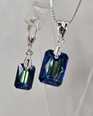 Aros brisura plata cristal cuadrado tonalidad azul&verde