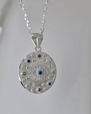 Gargantilla de ojo turco con medalla plata