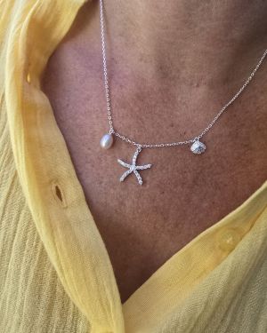 Gargantilla colección Mar – Perla, estrella, ostra plata
