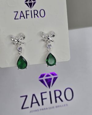 Aros pasantes de mariposa con punto de luz y gota verde