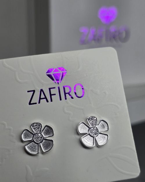 Aros pasantes de Flores con pave satinados PLATA 925