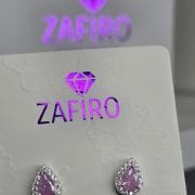 Aros gota rosa con pave de plata 925