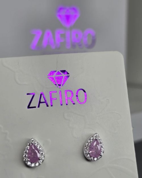Aros gota rosa con pave de plata 925