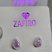 Aros gota rosa con pave de plata 925