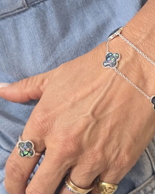 Pulsera doble con treboles nacar colores de Plata 925