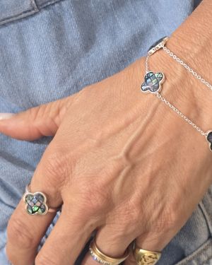 Pulsera doble con treboles nacar colores de Plata 925