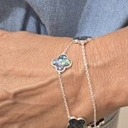 Pulsera doble con treboles nacar colores de Plata 925