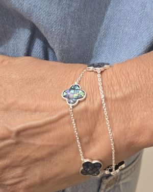 Pulsera doble con treboles nacar colores de Plata 925