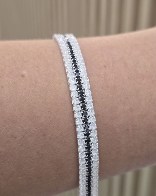 Pulsera triple eslabón tenis cubic blanco y negro 6,8 MM