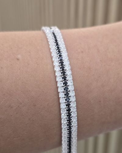 Pulsera triple eslabón tenis cubic blanco y negro 6,8 MM