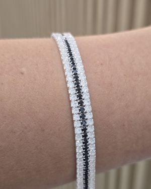 Pulsera triple eslabón tenis cubic blanco y negro 6,8 MM