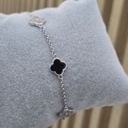 Pulsera de plata rodinada trebol nacar negro y pave