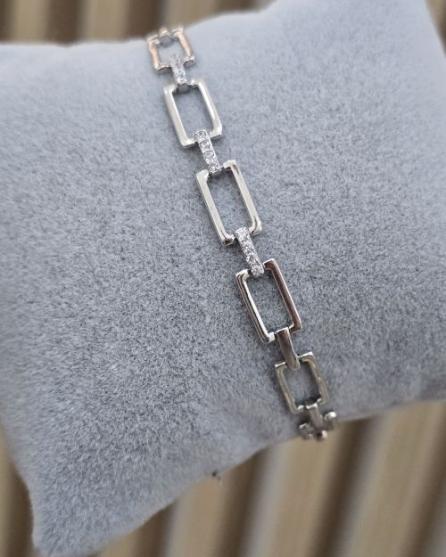 Pulsera de plata rodinada eslabones cuadrados forcet