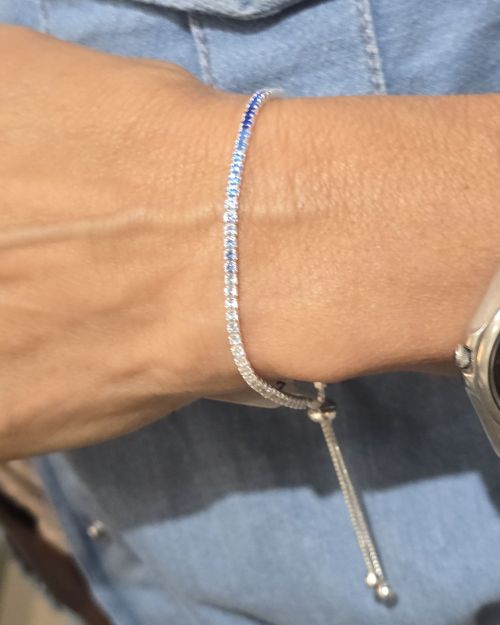 Pulsera tenis REGULABLE de plata degradé de azules