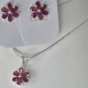 Conjunto de Flor aros más dije fuccia y naranja